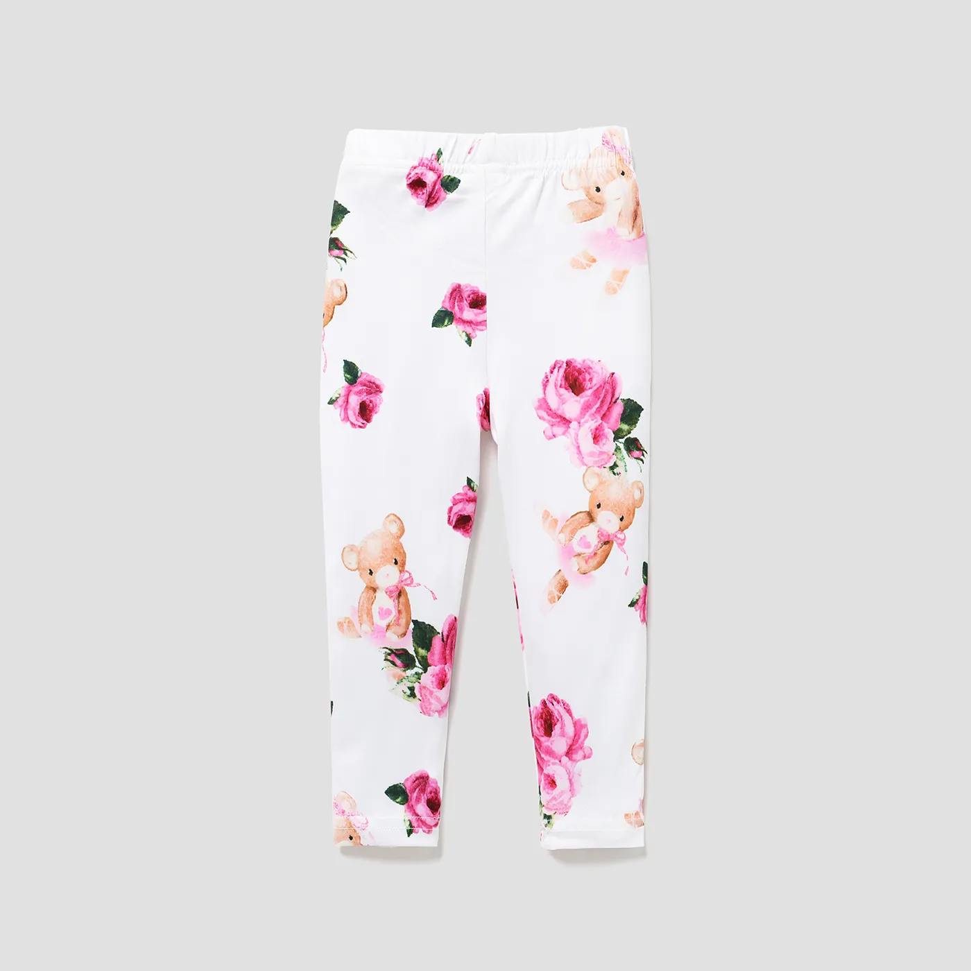 Baby Girl Allover Bear Print High Waist Leggings Pants White