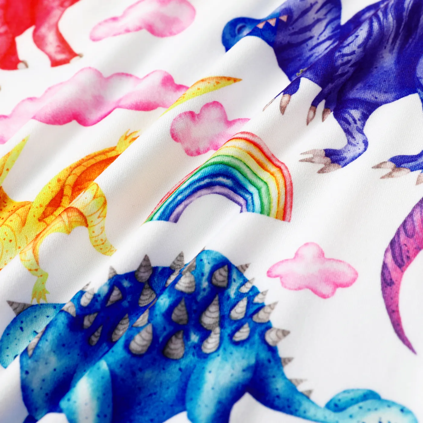 Toddler Girl Ruffled Dinosaur Cloud Rainbow/Floral Print Long-sleeve Pullover Sweatshirt Beige image 5