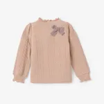 Kid Girl 3D Bowknot Design Cable Knit Textured Mock Neck Long-sleeve Tee BROWN