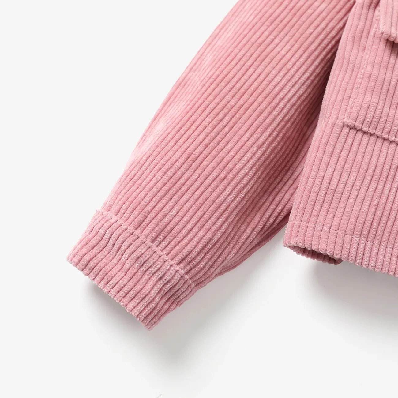 Toddler Girl Lapel Collar Button Design Pocket Pink Ribbed Jacket Coat Pink big image 1