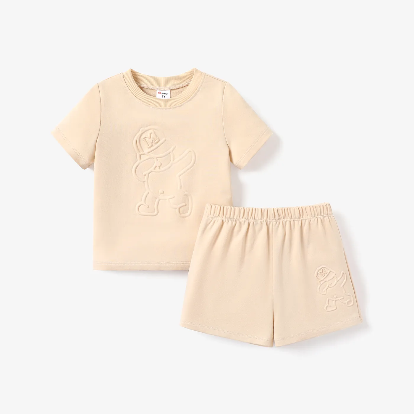 

2pcs Toddler Boy Khaki Animal Embossed Short-sleeve Tee and Shorts Set