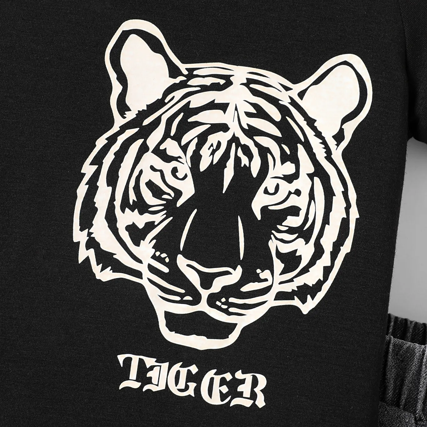 2 unidades Criança Menino Com furos Infantil Tigre conjuntos de camisetas Preto image 3