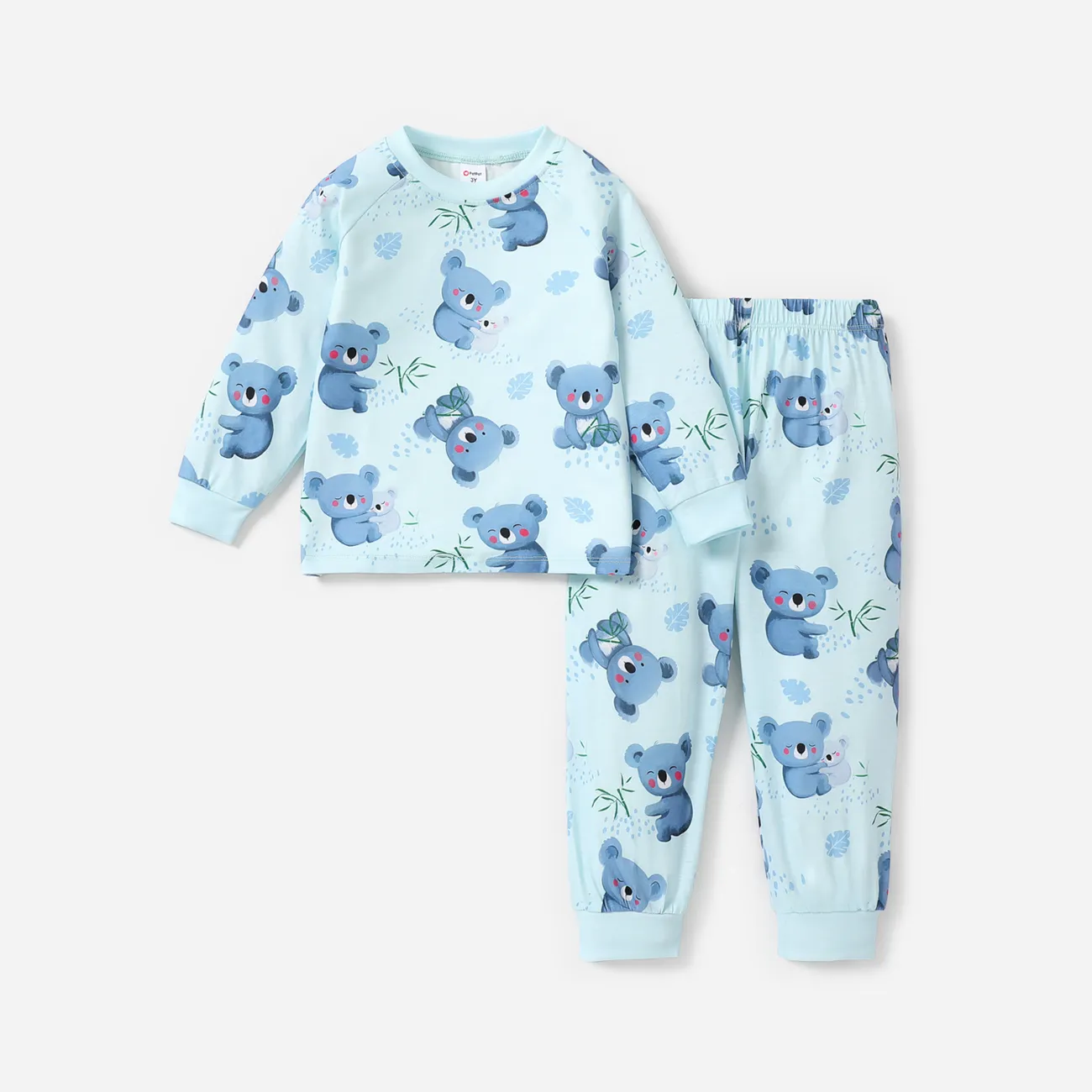 2pcs Baby/Toddler Boy Basic Koala Pattern Pajama Set Toddler Light Blue big image 1