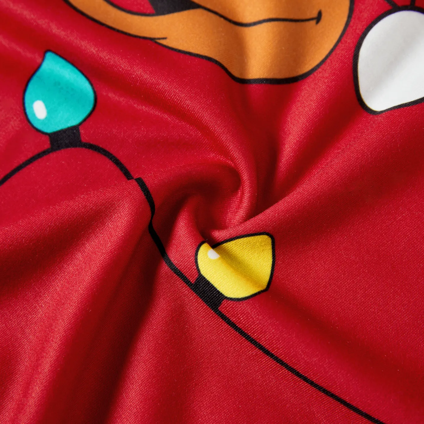 Christmas Family Matching Cartoon Reindeer & Lightbulb Print Long Sleeves Tops Color block image 6