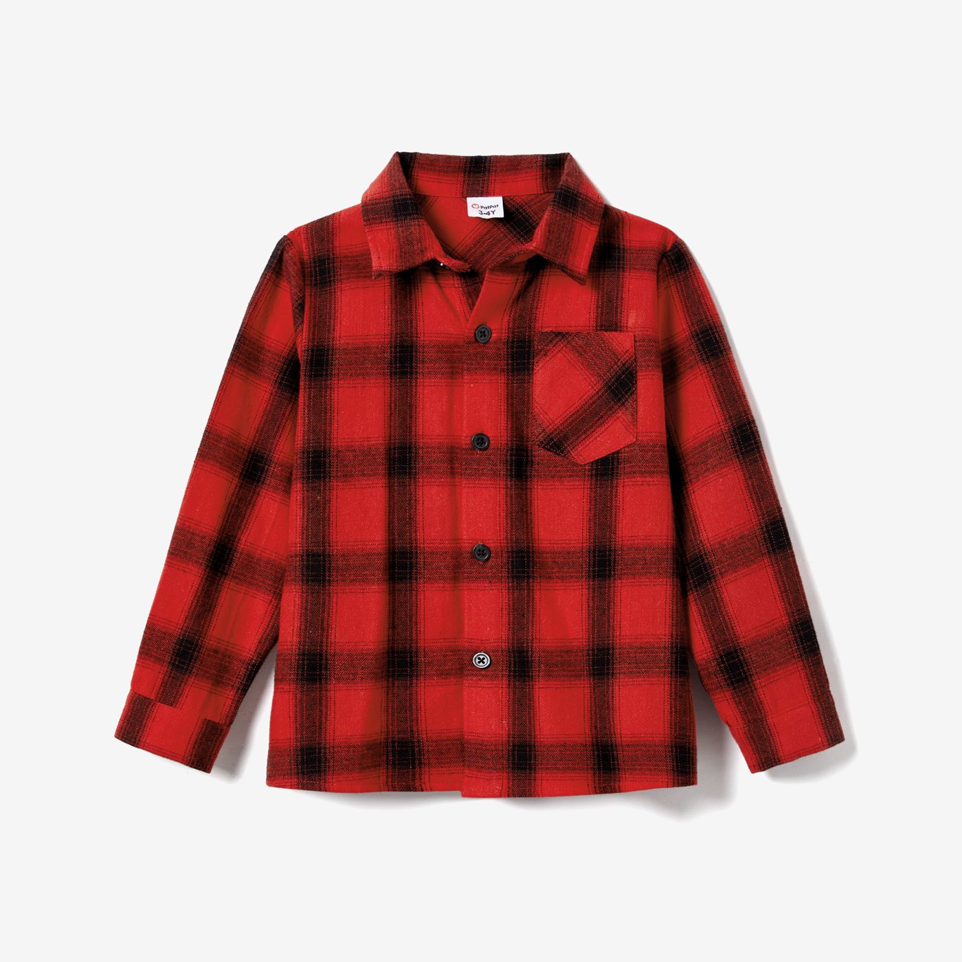 

Family Matching Long Sleeve Plaid Patch Pocket Shirts and Solid Color Puff Sleeve Dresses Sets