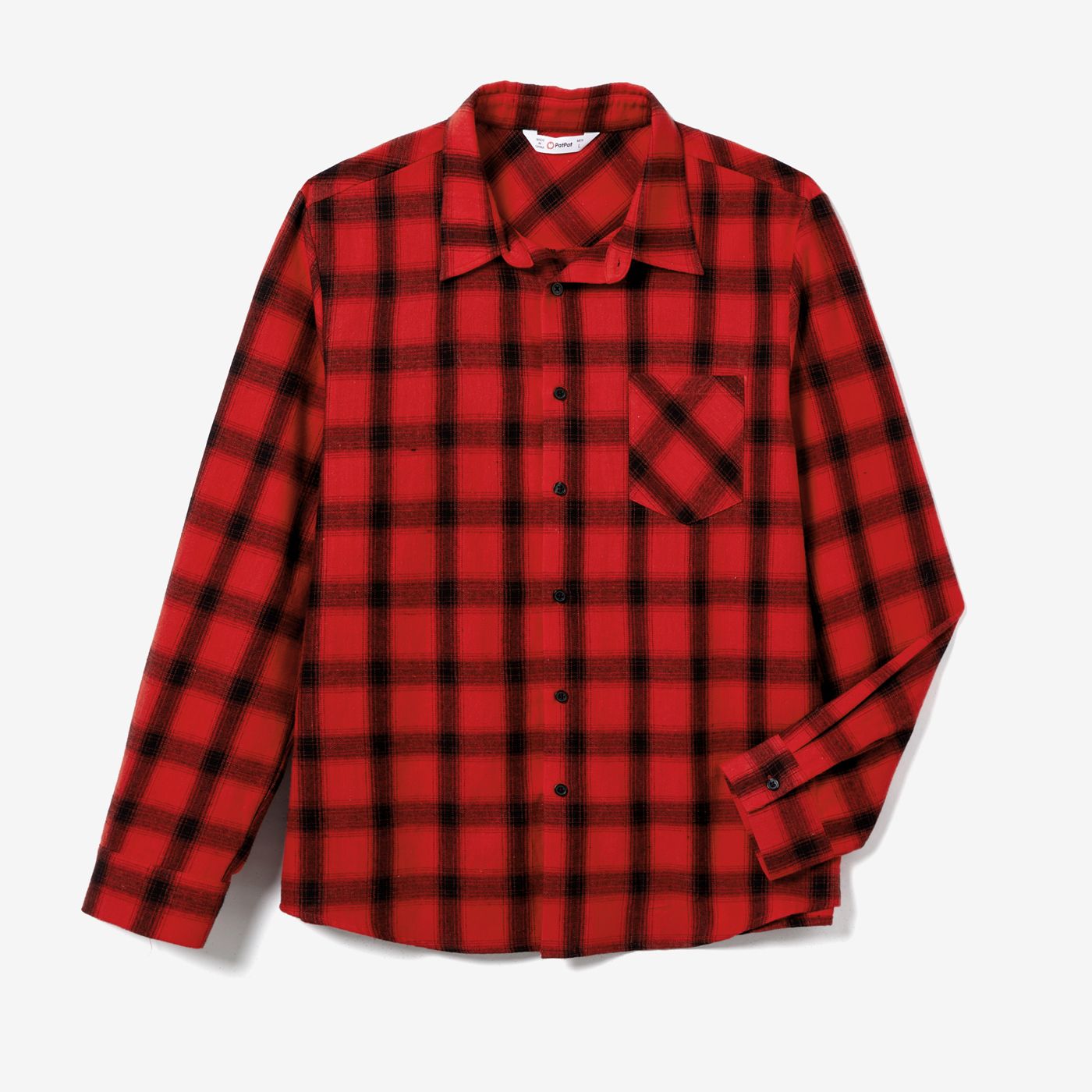 

Family Matching Long Sleeve Plaid Patch Pocket Shirts and Solid Color Puff Sleeve Dresses Sets
