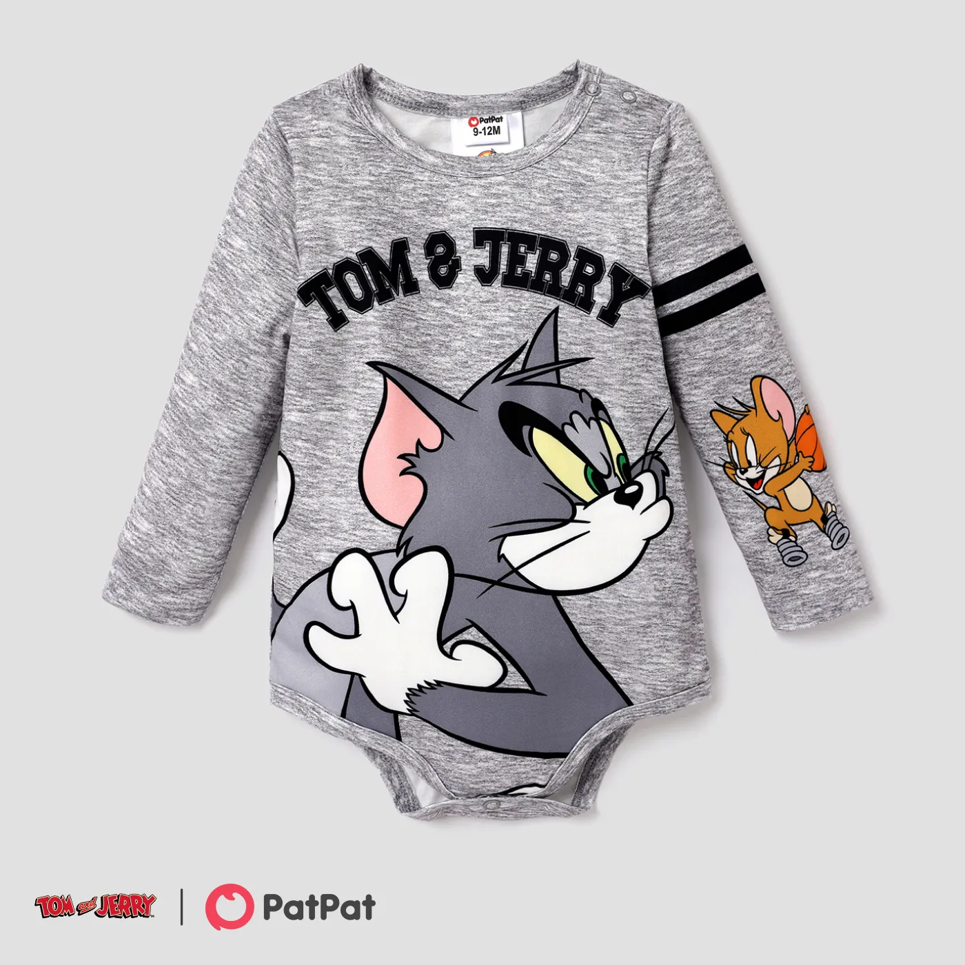 Tom and Jerry Baby Boy Character Print Long-sleeve Bodysuit Grey