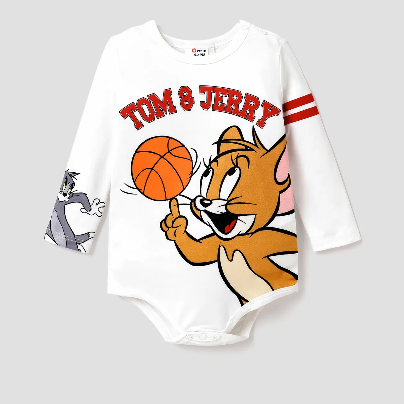 Tom and Jerry 嬰兒 男 鈕扣 童趣 長袖 連身衣 白色 big image 1