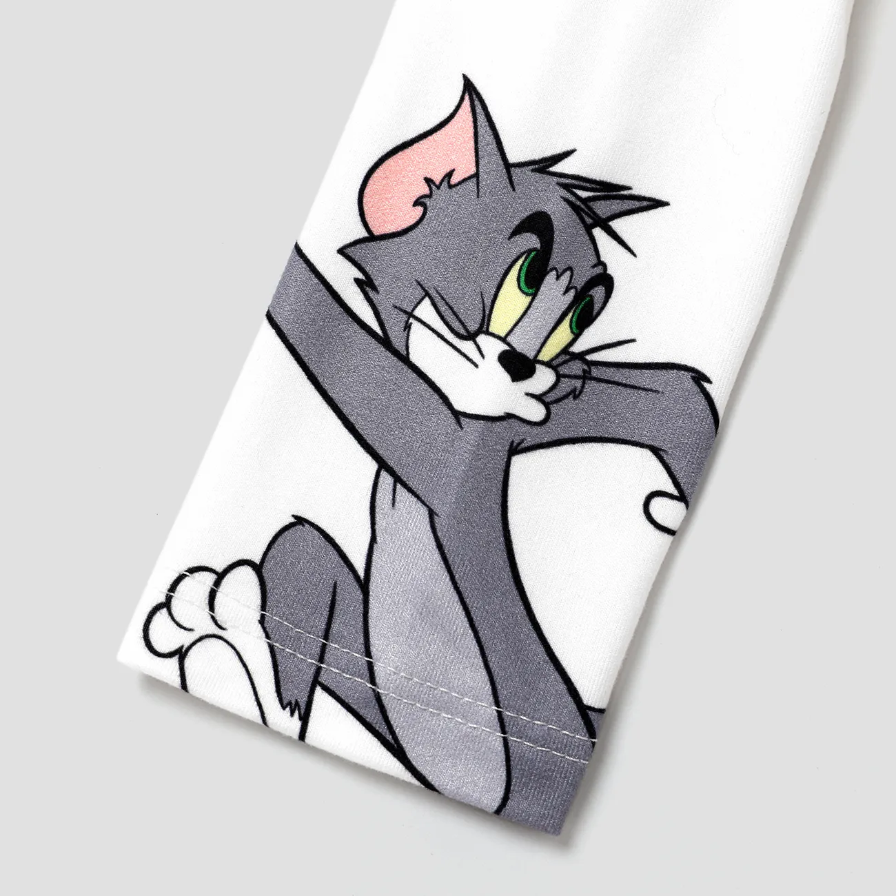 Tom and Jerry قطعة واحدة مواليد رجالي كم طويل زر شخصيات أبيض big image 1