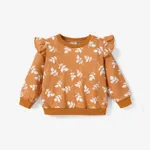Toddler Girl Ruffled Floral Print Pullover Sweatshirt YellowBrown