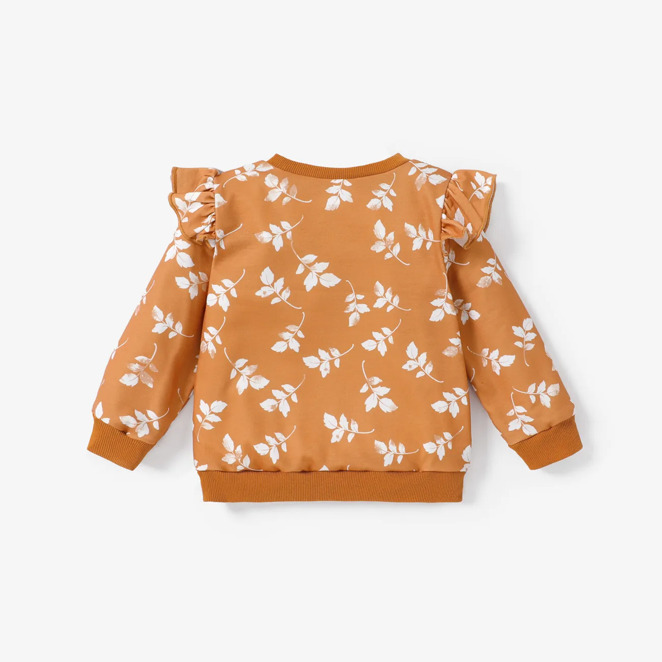 Toddler Girl Ruffled Floral Print Pullover Sweatshirt YellowBrown big image 1