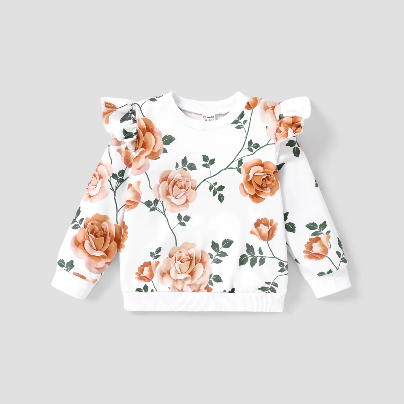 Toddler Girl Ruffled Floral Print Pullover Sweatshirt White big image 1