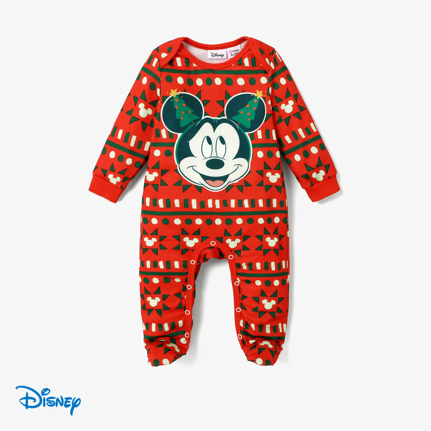 Disney Mickey and Friends Christmas Family Matching Pattern Print Long-sleeve Tops Red big image 1