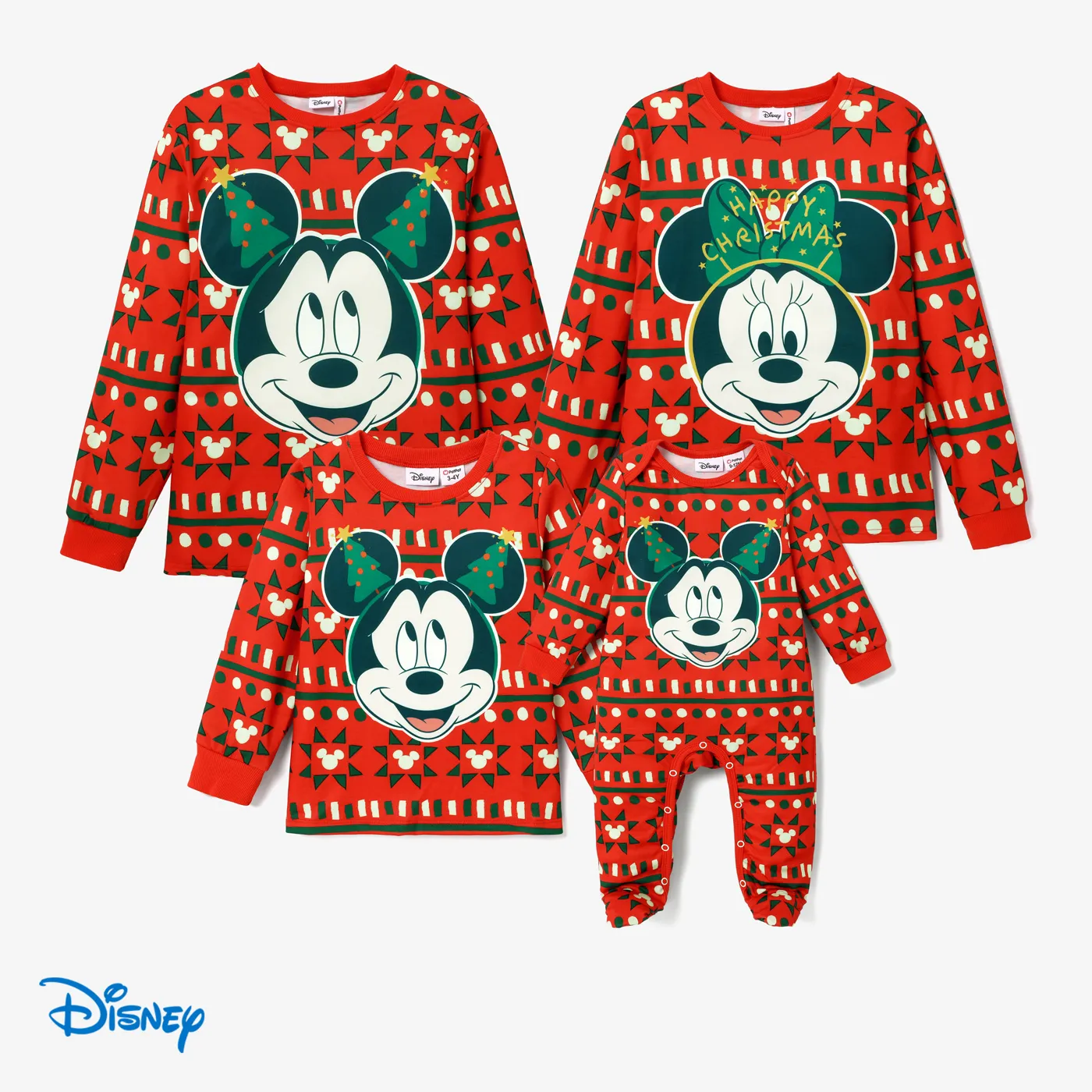 Disney Mickey and Friends Christmas Family Matching Pattern Print Long-sleeve Tops Red image 6