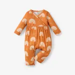 Baby Girl Solid/Rainbow Print Long-sleeve V-neck Jumpsuit Ginger