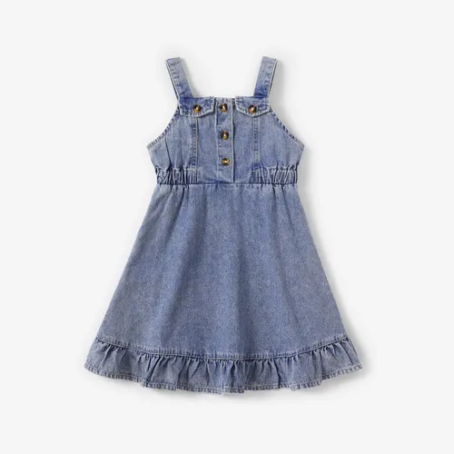 Toddler Girl Denim Sweet Solid Color Camisole Dress