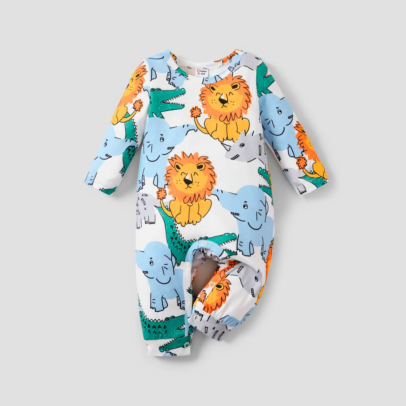 Baby Boy Childlike Lion Button Long Sleeves Jumpsuit