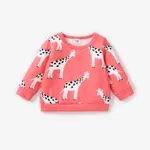 Baby Girl Turquoise/Pink All Over Animal Print Long-sleeve Sweatshirt Pink