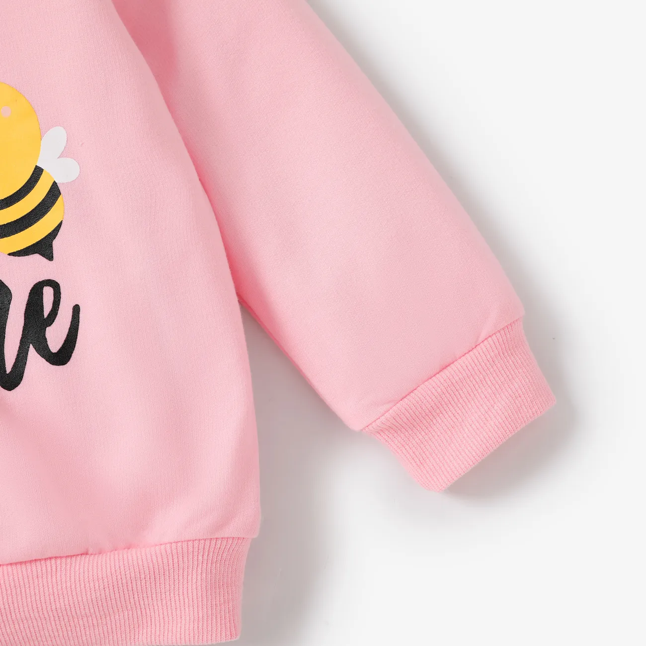 Toddler Girl Letter Bee Print Casual Pullover Sweatshirt Light Pink big image 1