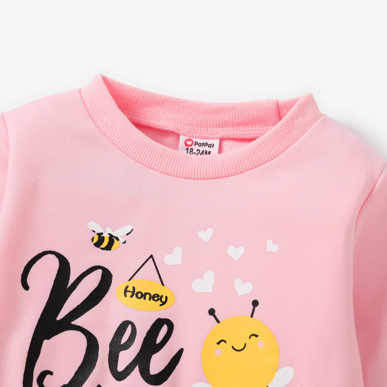 Toddler Girl Letter Bee Print Casual Pullover Sweatshirt Light Pink big image 1