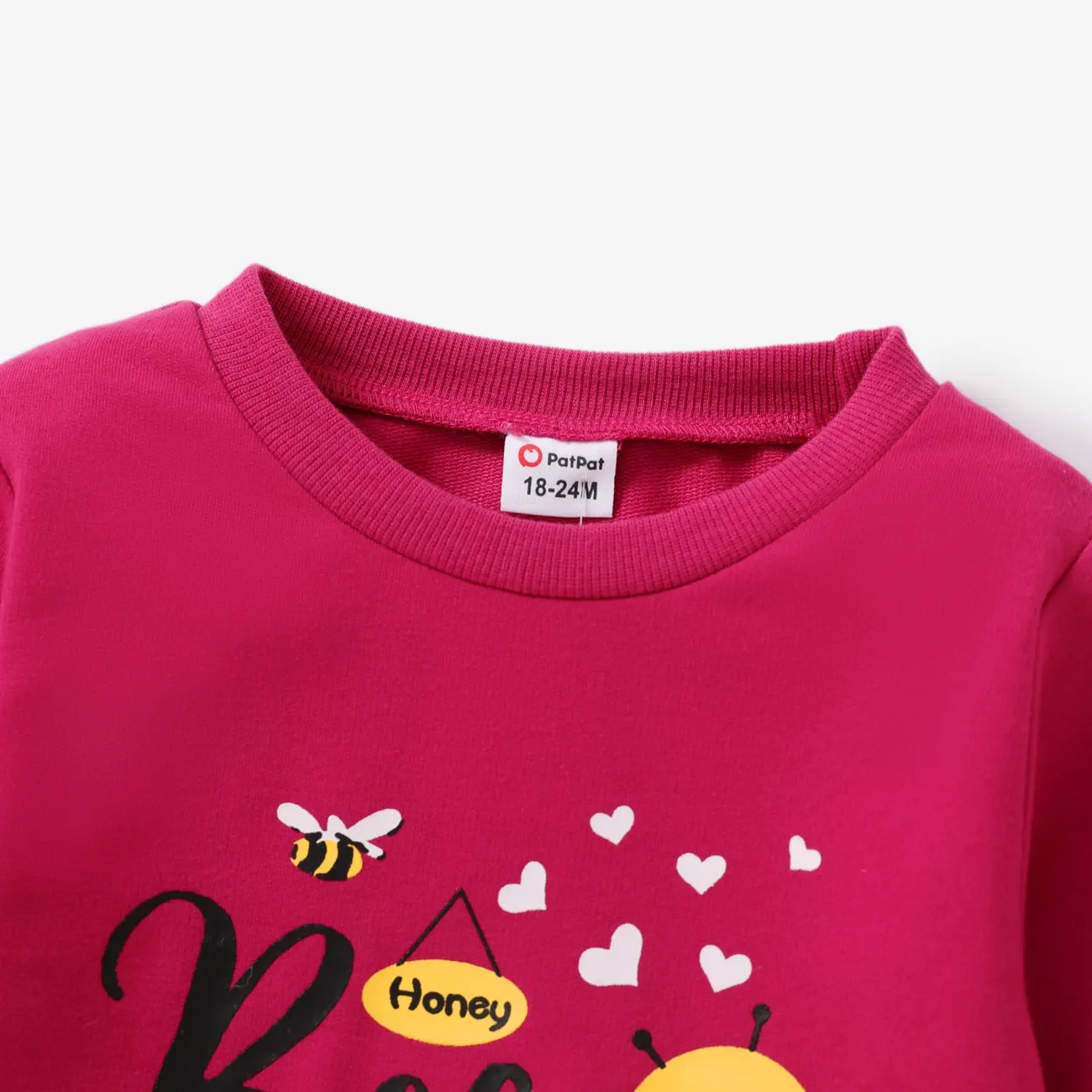 Toddler Girl Letter Bee Print Casual Pullover Sweatshirt WineRed big image 1