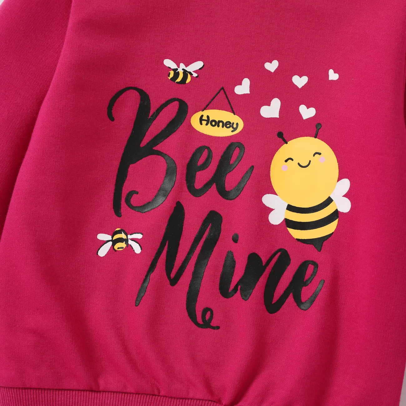 Toddler Girl Letter Bee Print Casual Pullover Sweatshirt WineRed big image 1