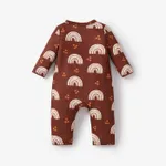 Baby Girl Solid/Rainbow Print Long-sleeve V-neck Jumpsuit Brown image 2
