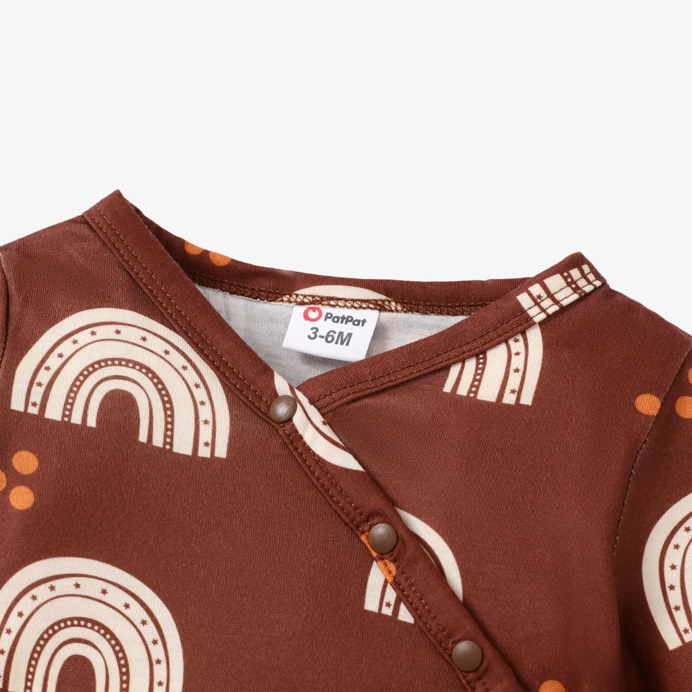 Baby Girl Solid/Rainbow Print Long-sleeve V-neck Jumpsuit Brown image 3