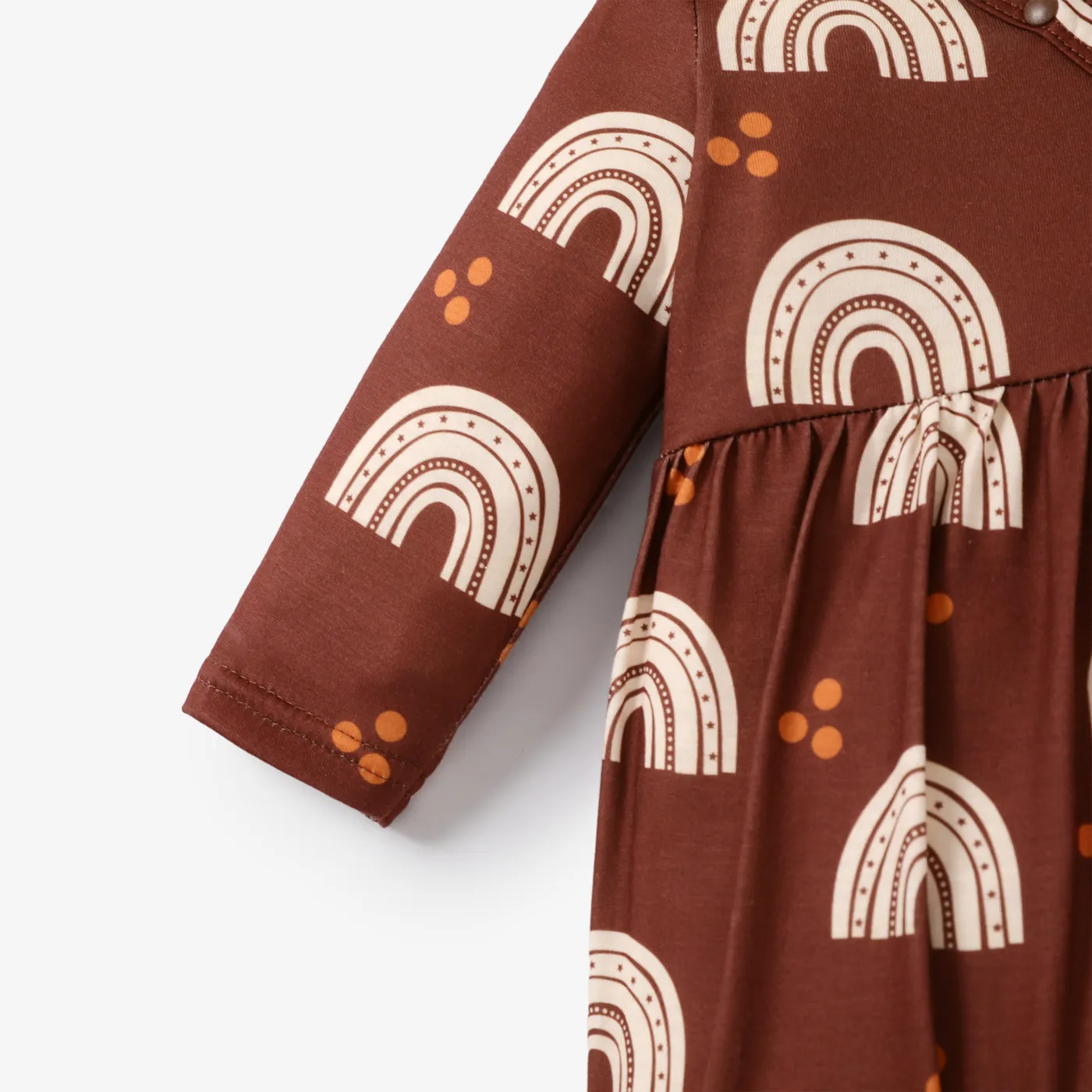 Baby Girl Solid/Rainbow Print Long-sleeve V-neck Jumpsuit Brown image 4