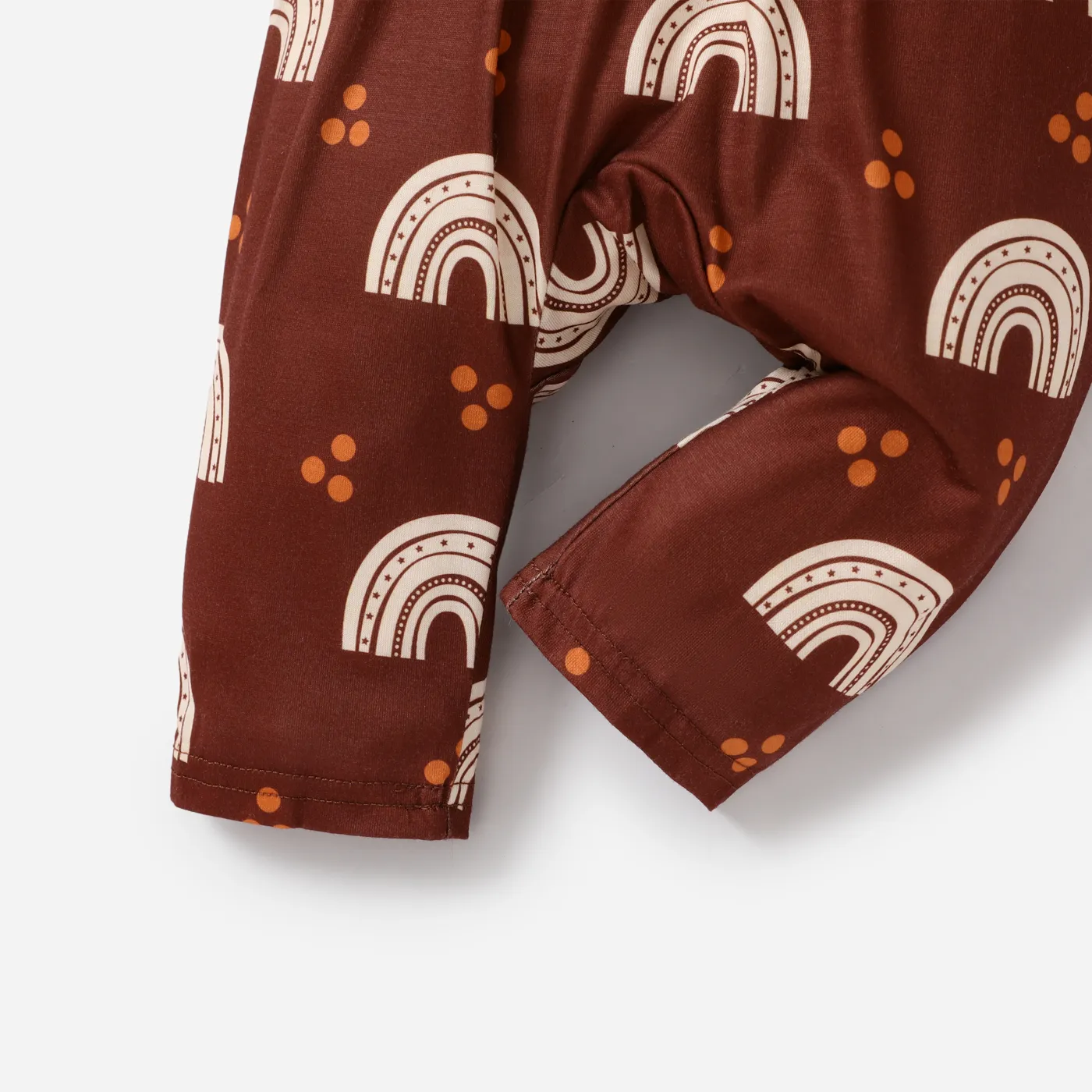 Baby Girl Solid/Rainbow Print Long-sleeve V-neck Jumpsuit Brown image 5