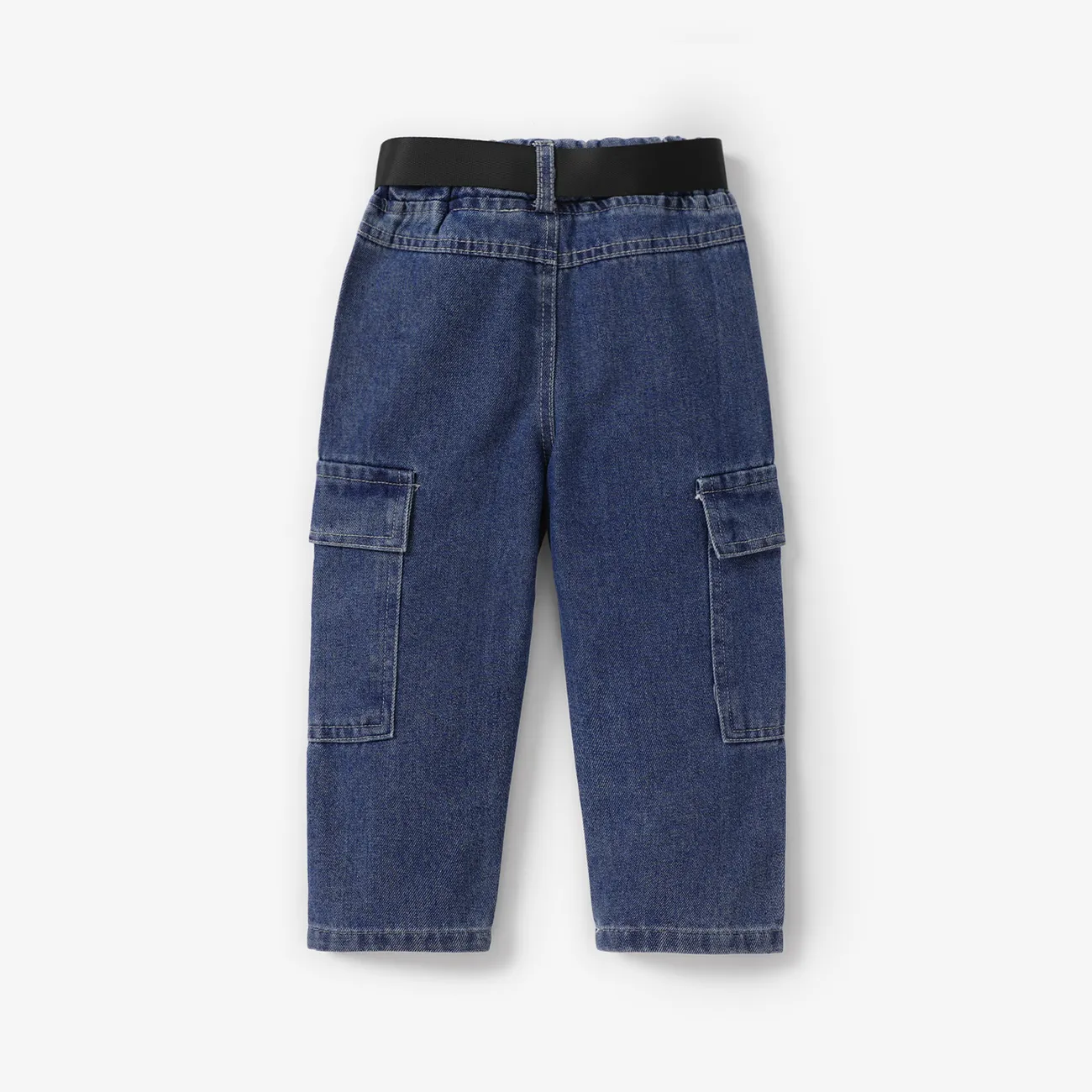 Toddler Boy/Girl Trendy Patch Pocket Denim Jeans(With Belt) Blue big image 1