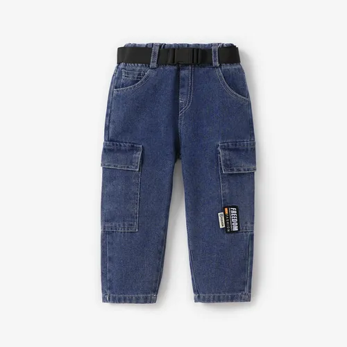Toddler Boy/Girl Trendy Patch Pocket Denim Jeans(With Belt)