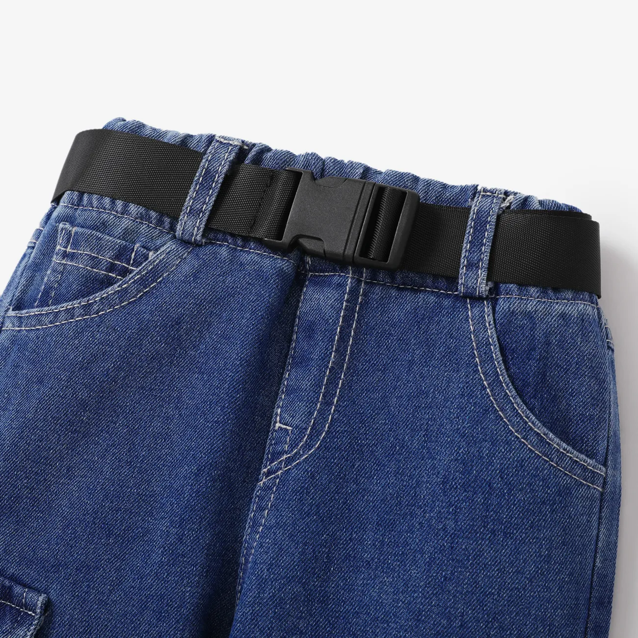 جينز 2 - 6 سنوات للجنسين جيب مخيط خارجي لون سادة أزرق big image 1