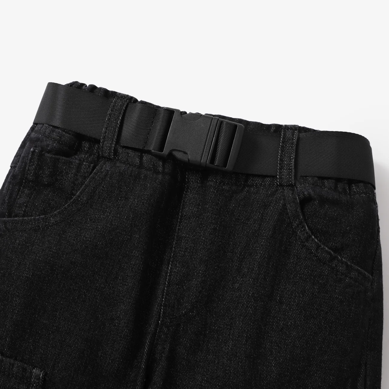 جينز 2 - 6 سنوات للجنسين جيب مخيط خارجي لون سادة أسود big image 1