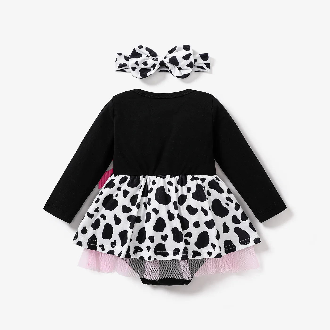 2pcs Baby Girl Sweet Animal Pattern Romper Set with Headband Black image 3