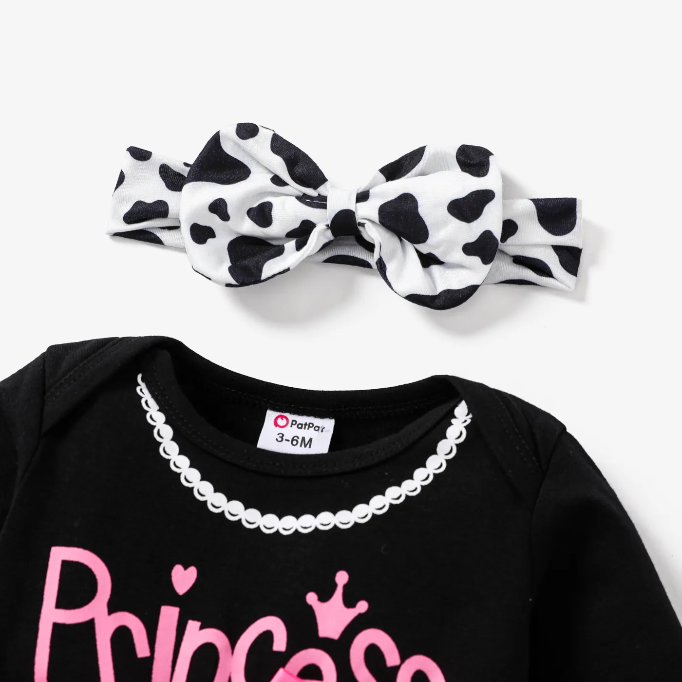 2pcs Baby Girl Sweet Animal Pattern Romper Set with Headband Black image 4