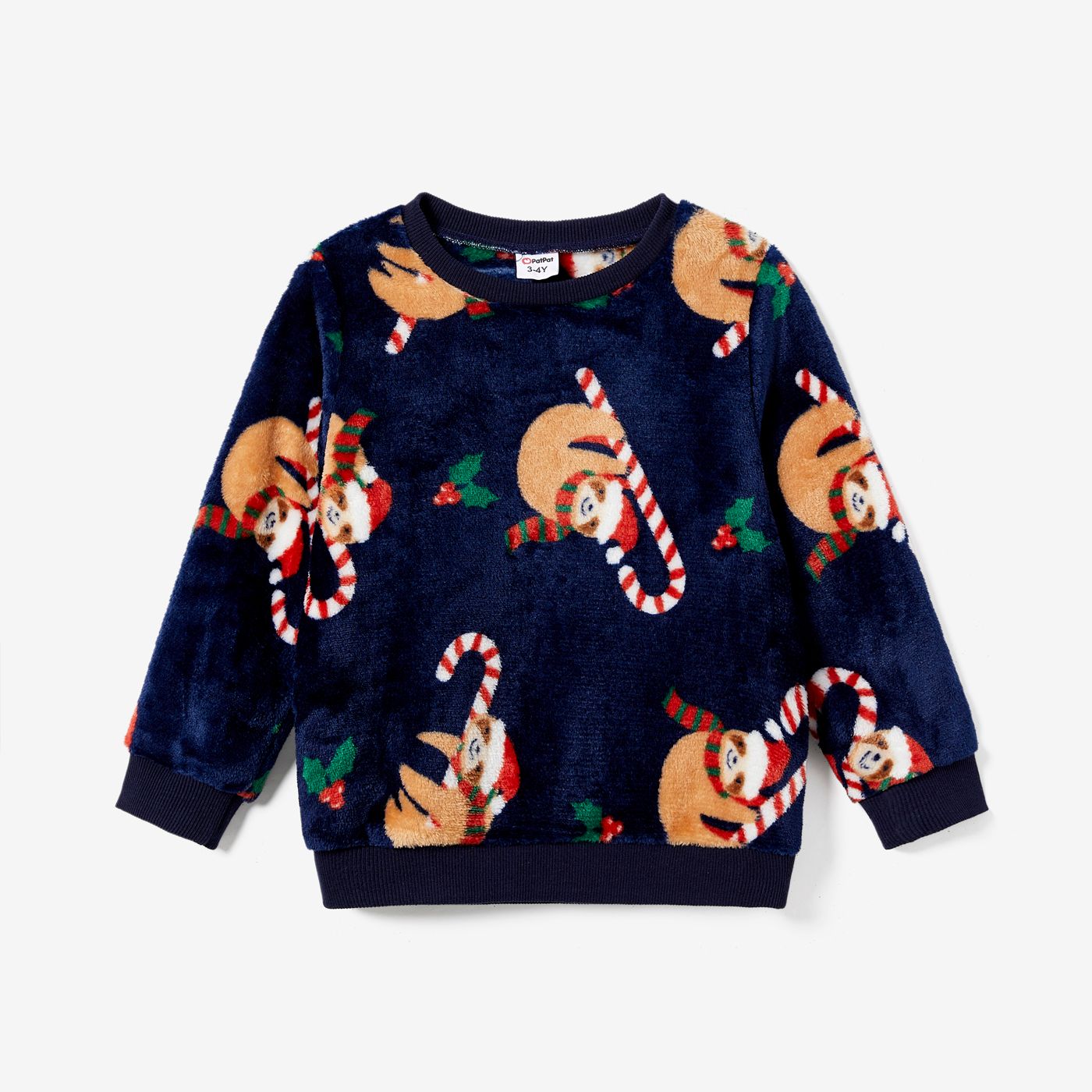 Christmas Family Matching Koala & Candy Cane Print Furry Long-sleeve Tops