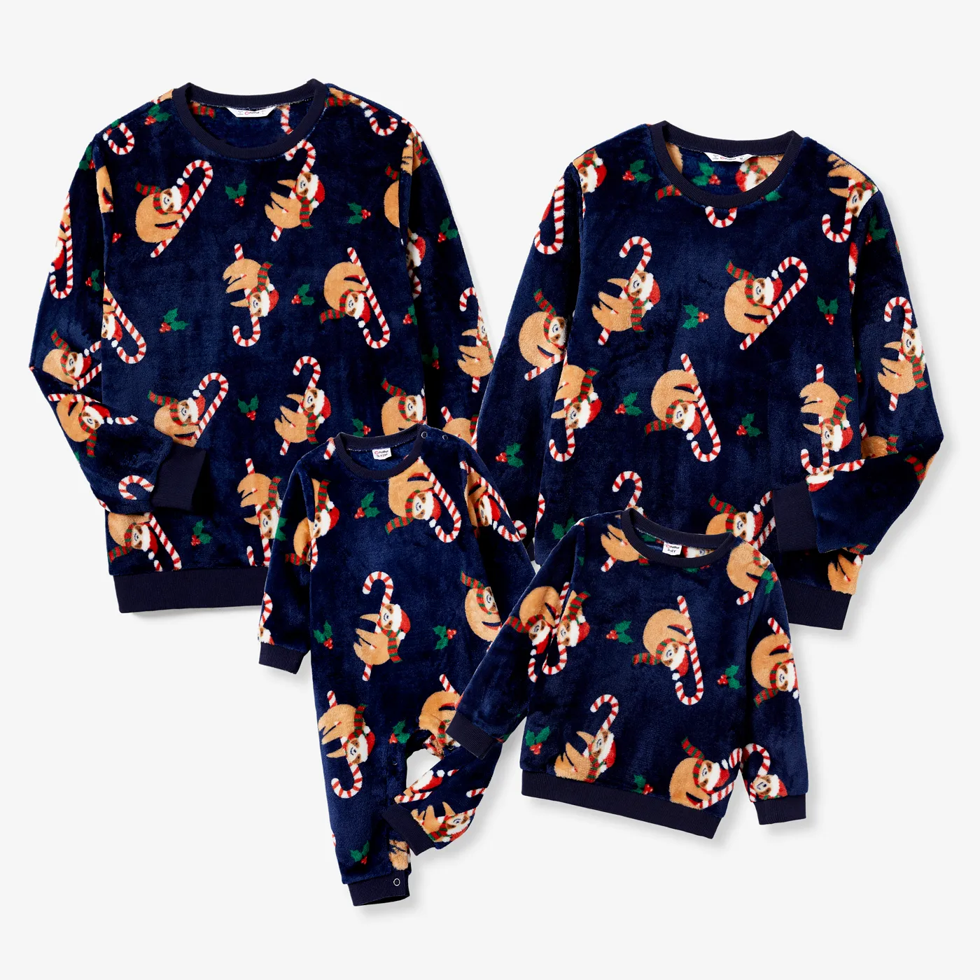 Christmas Family Matching Koala & Candy Cane Print Furry Long-sleeve Tops