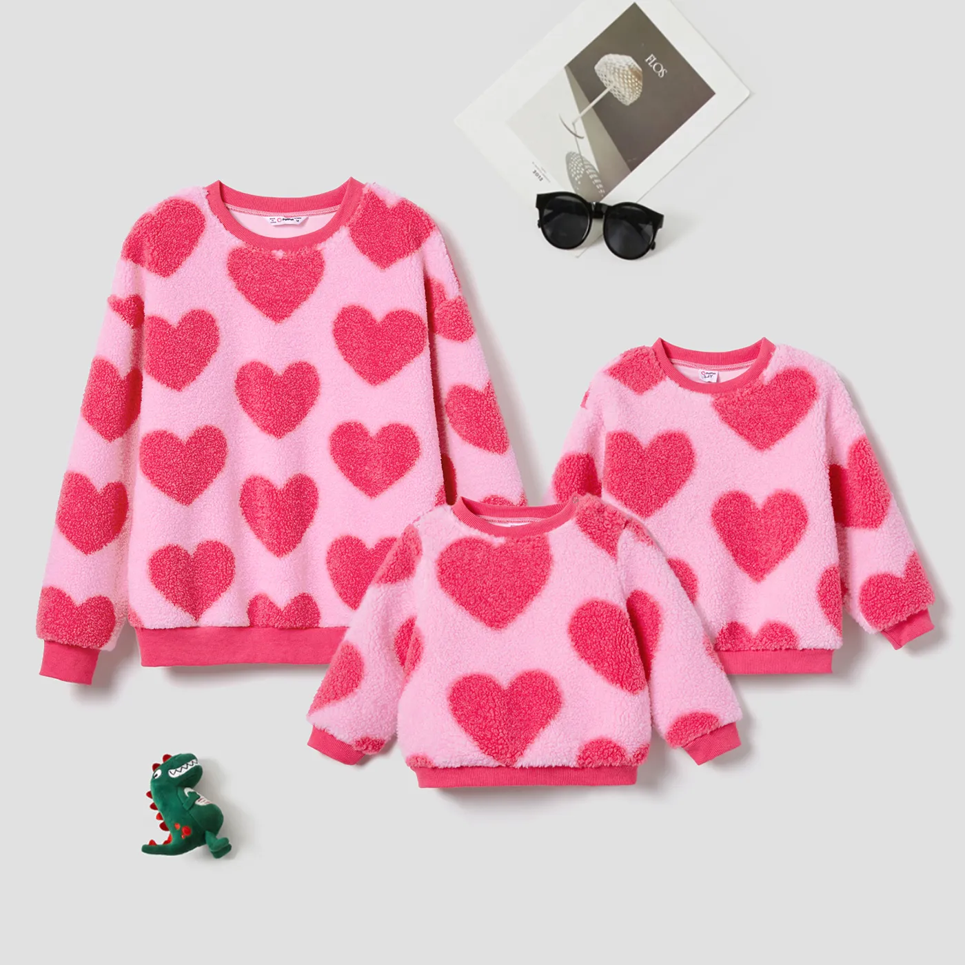 Valentine's Day Mommy And Me Sweet Heart-shaped Long-sleeve Fleece Tops