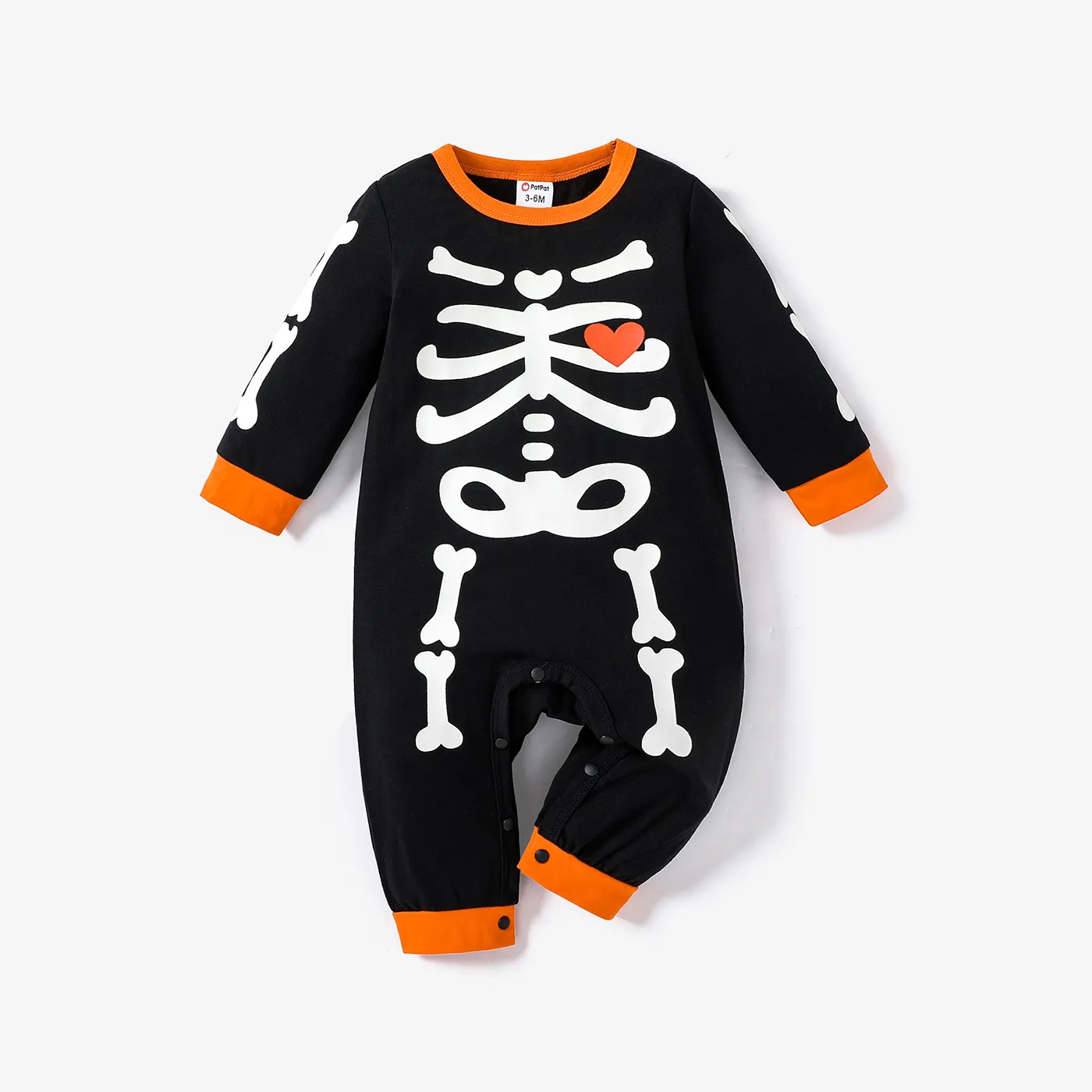 Halloween Baby Boy 96% Cotton Long-sleeve Glow In The Dark Skeleton Print Jumpsuit  image 2