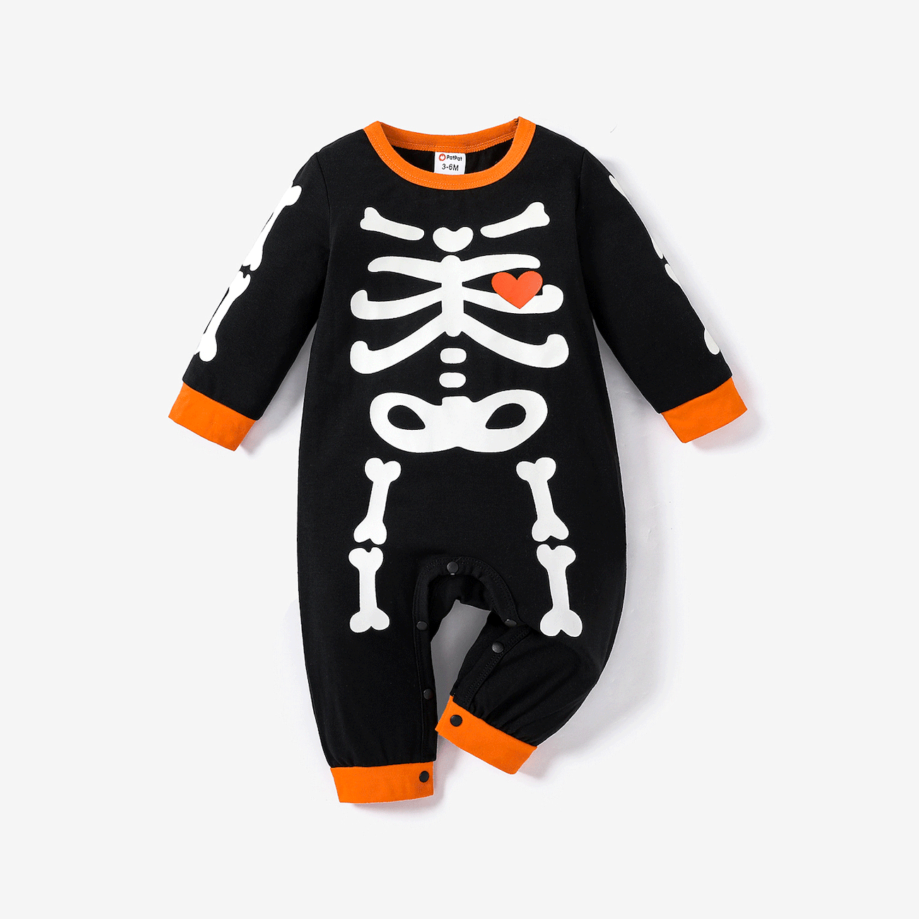 Halloween Baby Boy 96% Cotton Long-sleeve Glow In The Dark Skeleton Print Jumpsuit  big image 1