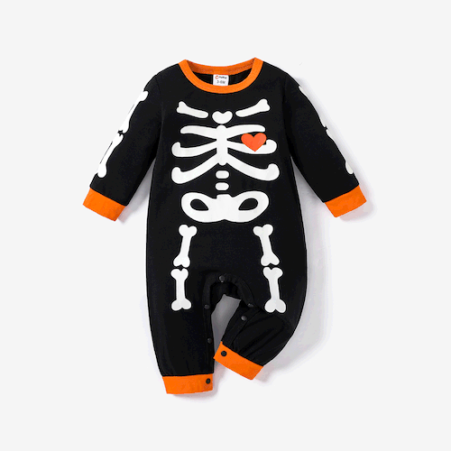 Halloween Baby Boy 96% Cotton Long-sleeve Glow In The Dark Skeleton Print Jumpsuit