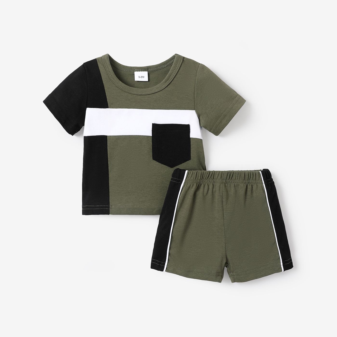 2pcs Baby Boy 95% Cotton Short-sleeve Colorblock T-shirt and Shorts Set