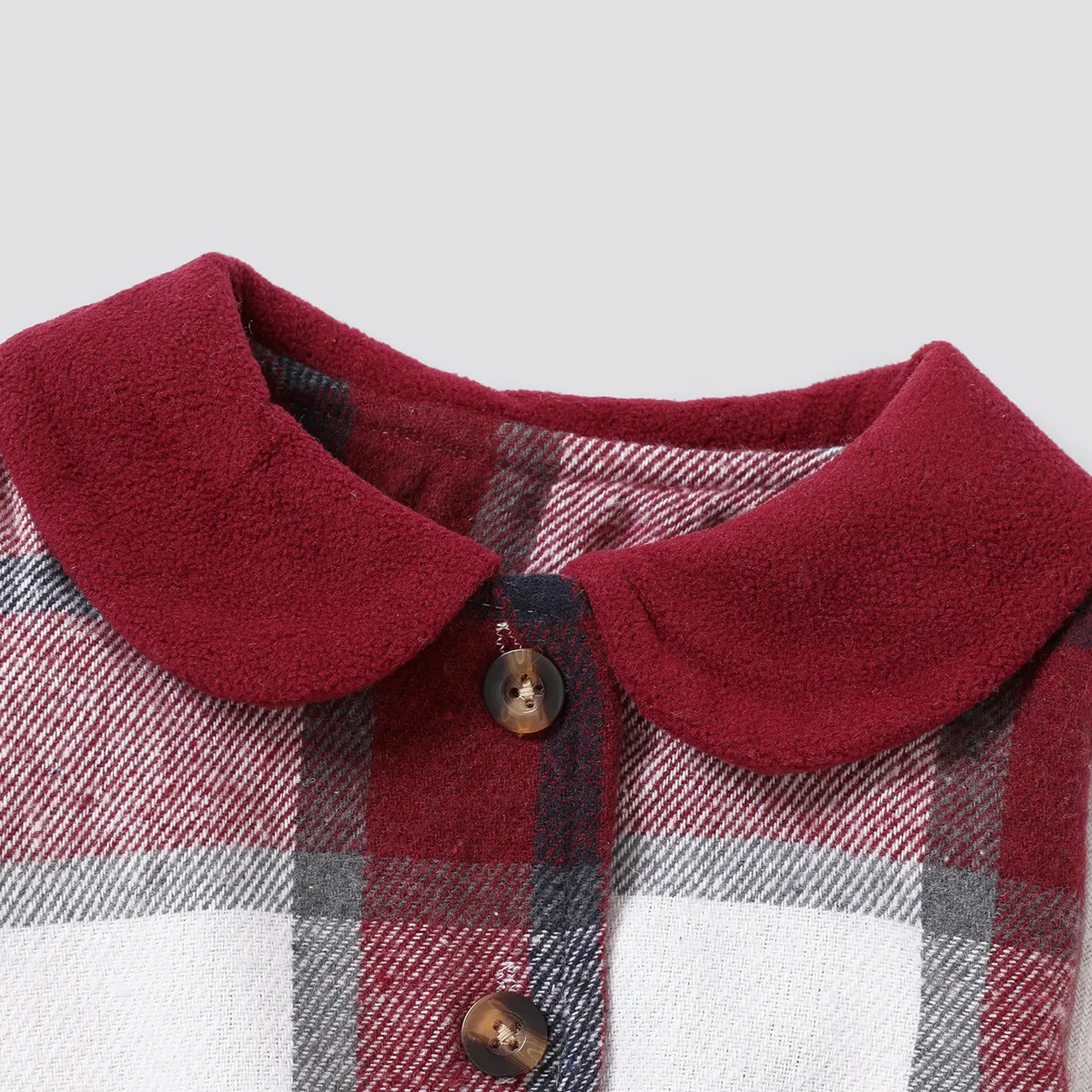 Toddler Girl Doll Collar Plaid Button Design Belted Thin Coats Burgundy big image 1