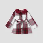 Toddler Girl Doll Collar Plaid Button Design Belted Thin Coats Burgundy
