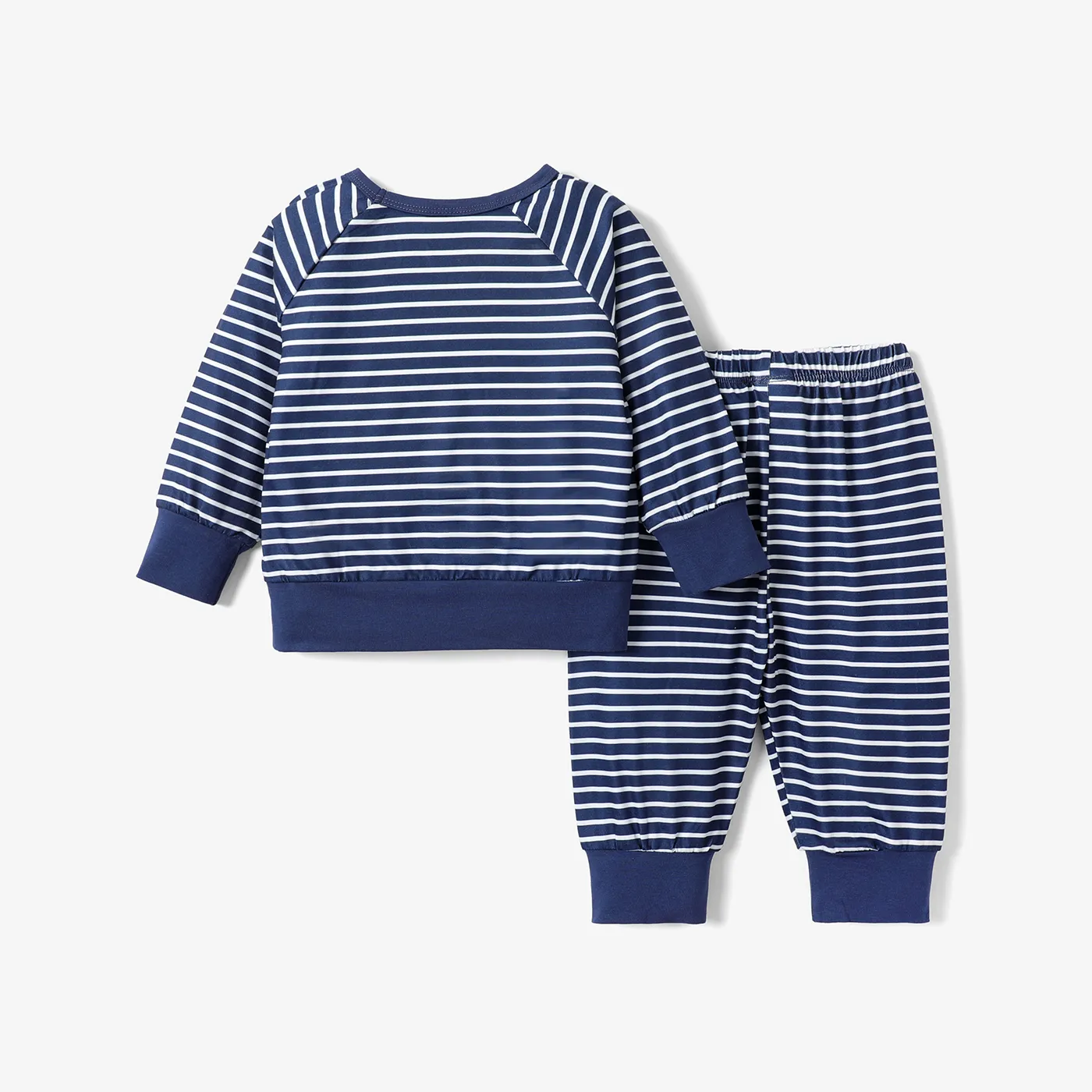 2pc Baby Girl/Boy Casual Stripe Long Sleeve Set Dark Blue image 2
