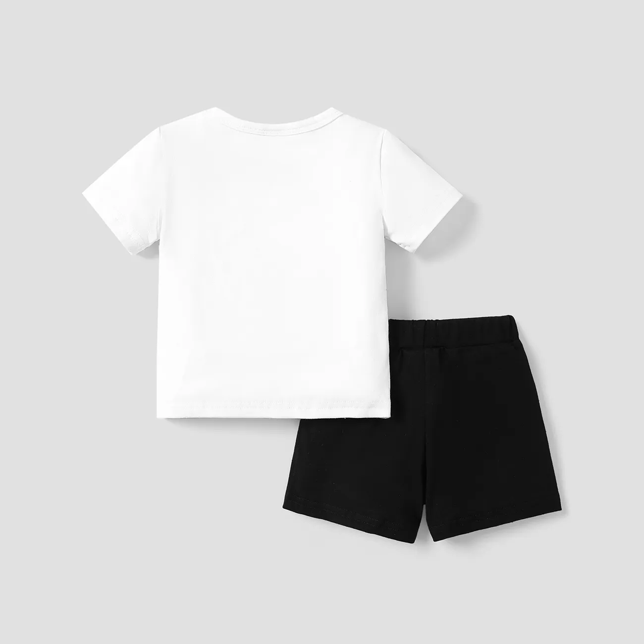 2pcs Baby Boy 95% Cotton Bear & Stripe Print Short-sleeve Tee and Letter Print Shorts Set White big image 1
