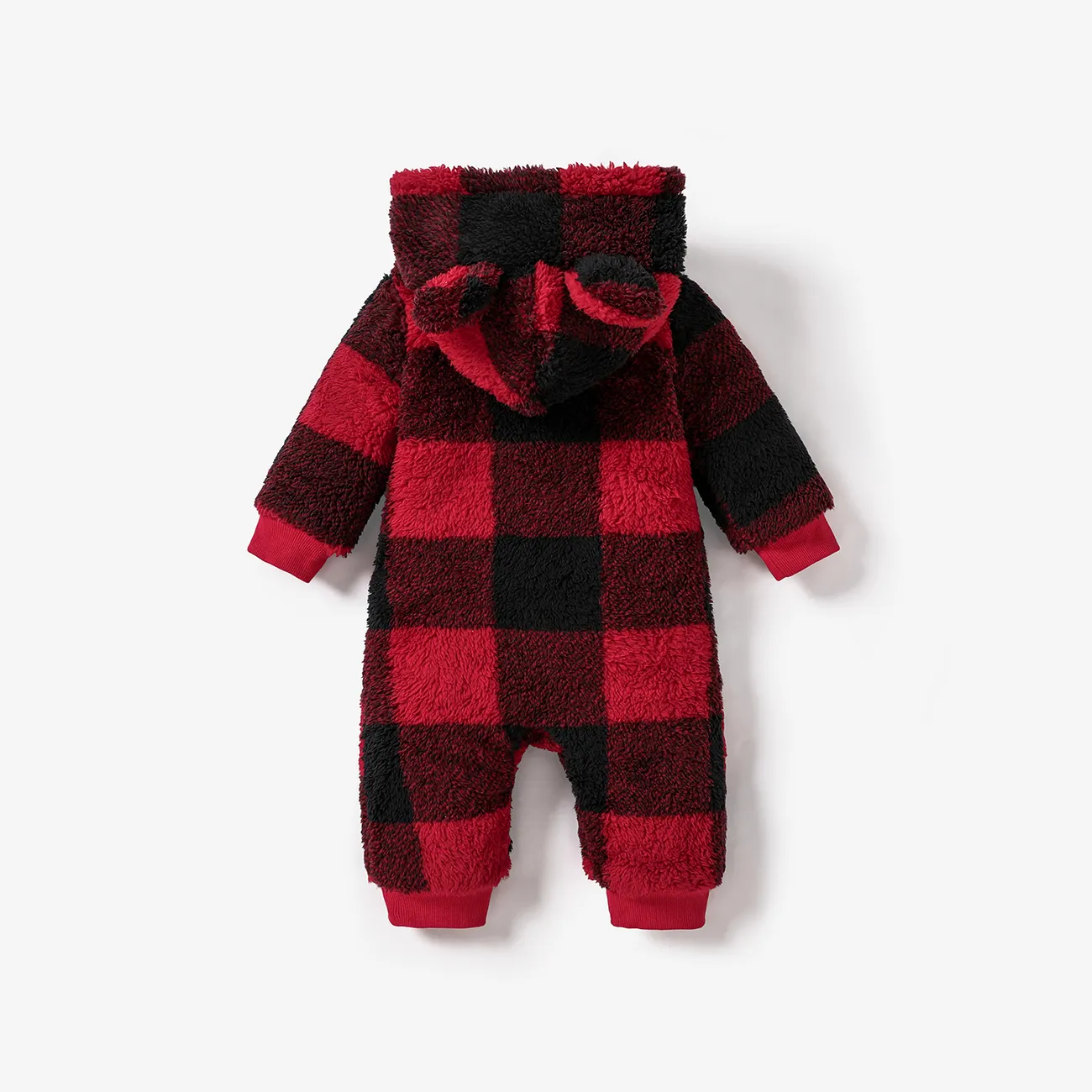 Baby Girl/Boy Hooded Grid Casual Jumpsuit Red big image 1