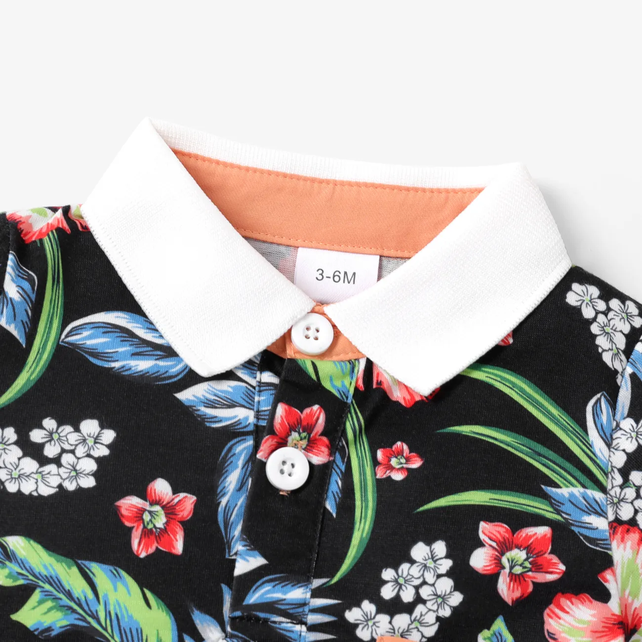 2pcs Baby Boy Floral Print Short-sleeve Polo Shirt and Solid Shorts Set Multi-color big image 1