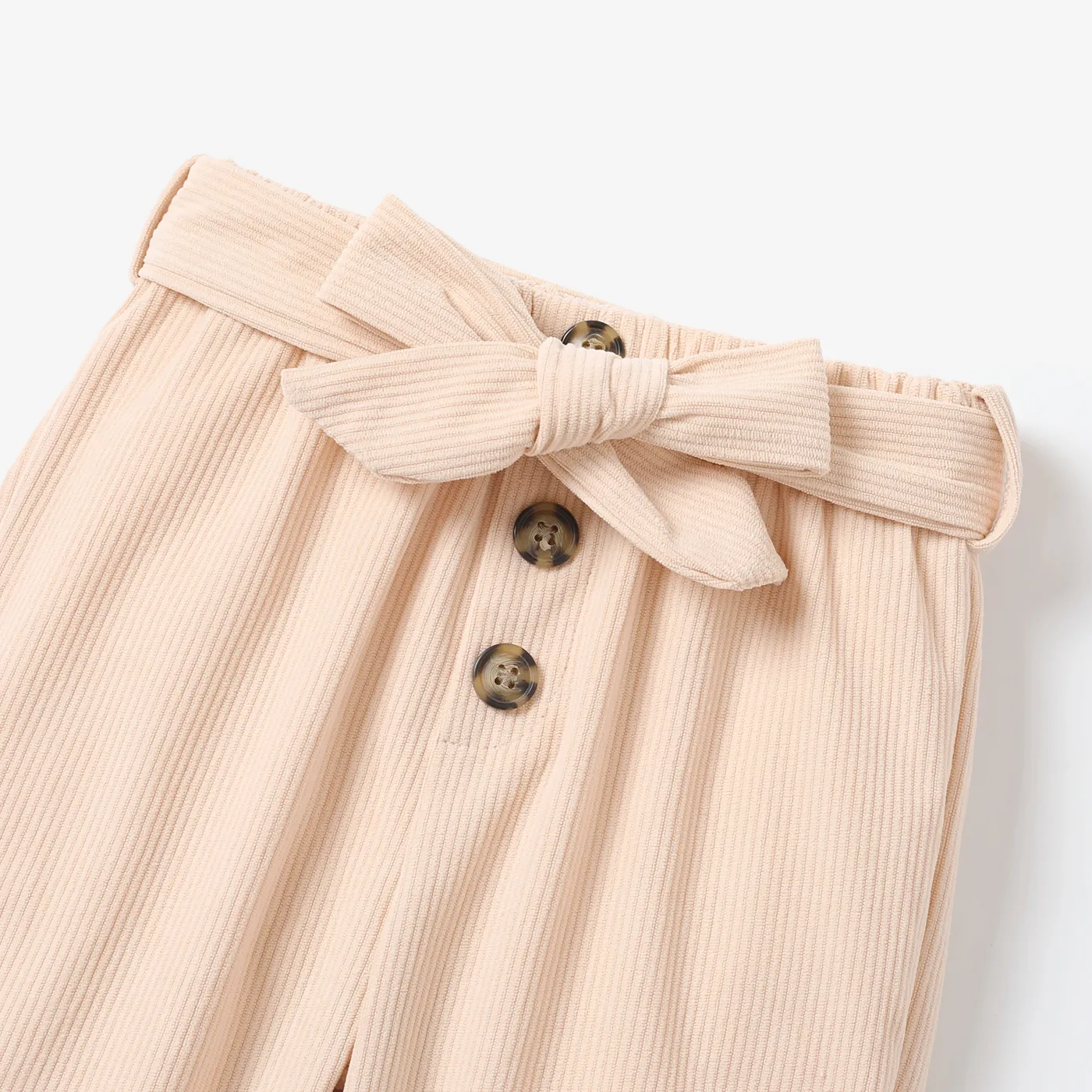 2pcs Toddler Girl Basic Solid Secret Button and Belt Design Pants  image 3